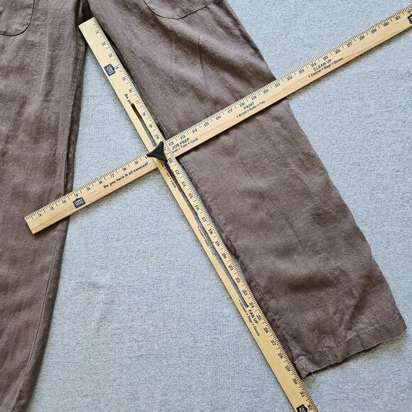 Allen Allen Linen Pants Womens Size S Brown Wide Leg Pull On Stretch Waistband - Picture 4 of 5